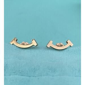 Tiffany & Co. 18k Rose Gold 750 Smile T Stud Earrings Butterfly Backs